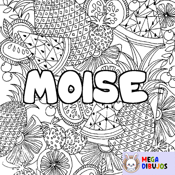 Coloraci&oacute;n del nombre MOISE - decorado mandala de frutas