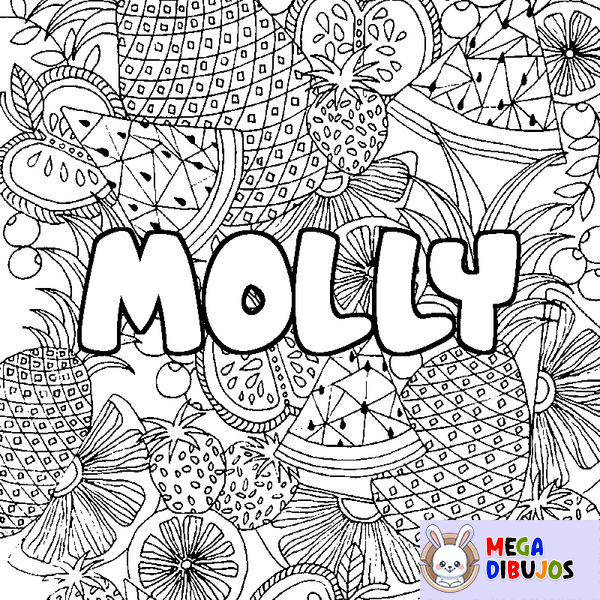 Coloraci&oacute;n del nombre MOLLY - decorado mandala de frutas