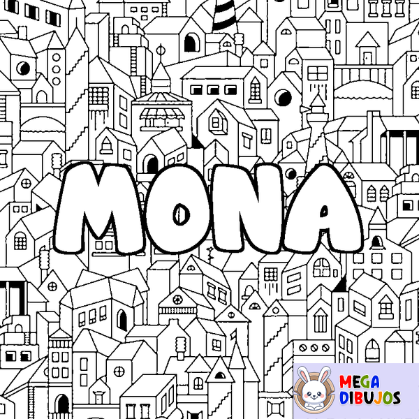 Coloraci&oacute;n del nombre MONA - decorado ciudad
