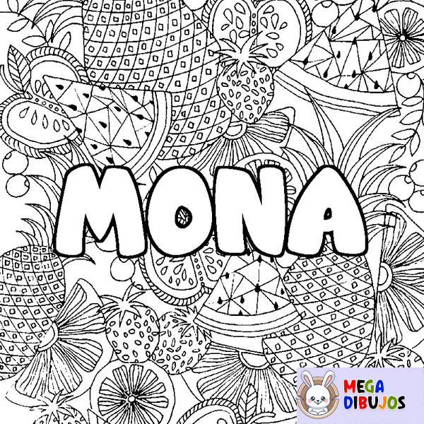 Coloraci&oacute;n del nombre MONA - decorado mandala de frutas