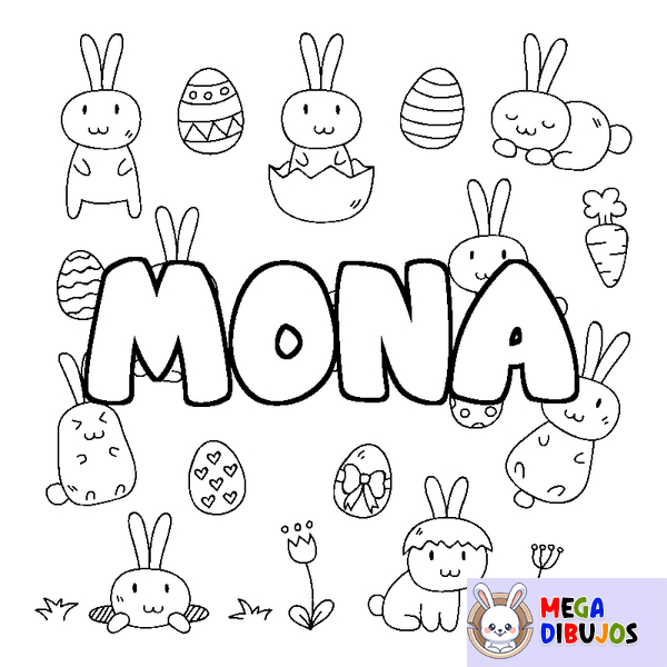 Coloraci&oacute;n del nombre MONA - decorado Pascua