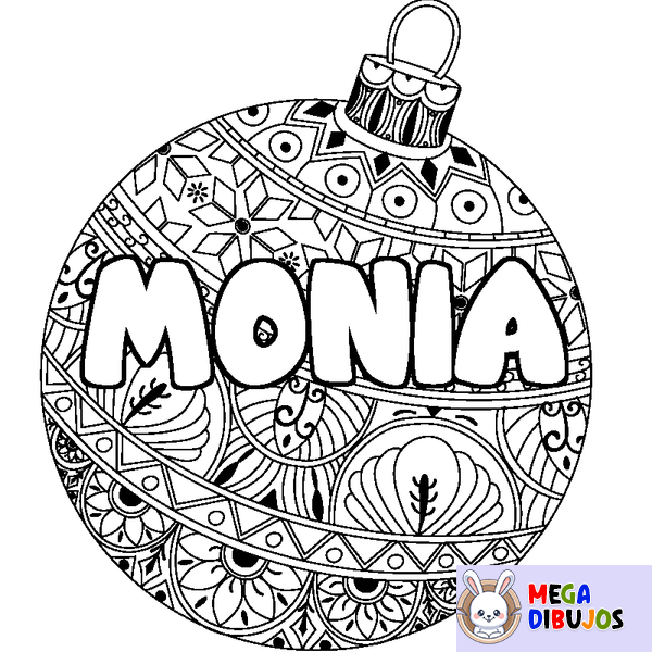 Coloraci&oacute;n del nombre MONIA - decorado bola de Navidad