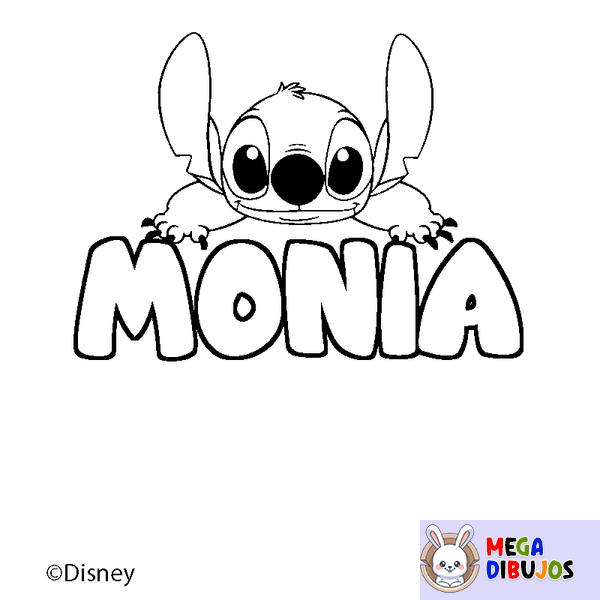 Coloraci&oacute;n del nombre MONIA - decorado Stitch