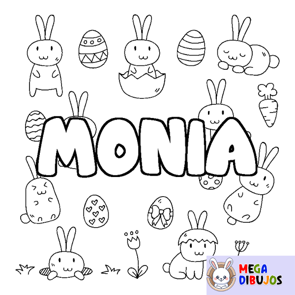 Coloraci&oacute;n del nombre MONIA - decorado Pascua