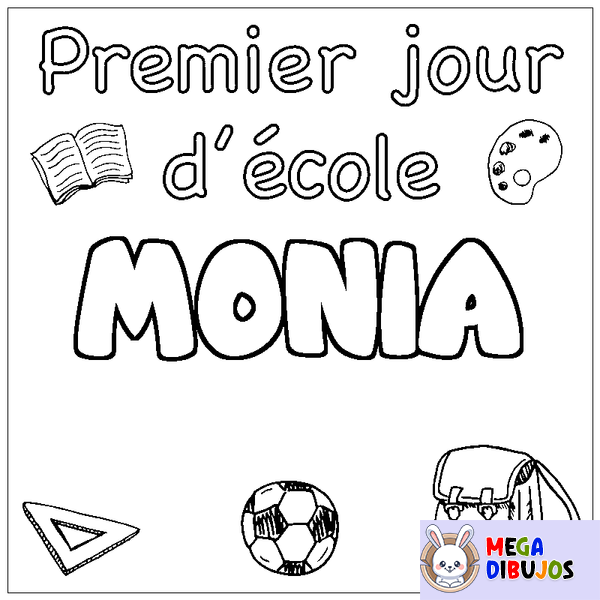 Coloraci&oacute;n del nombre MONIA - decorado primer d&iacute;a de escuela