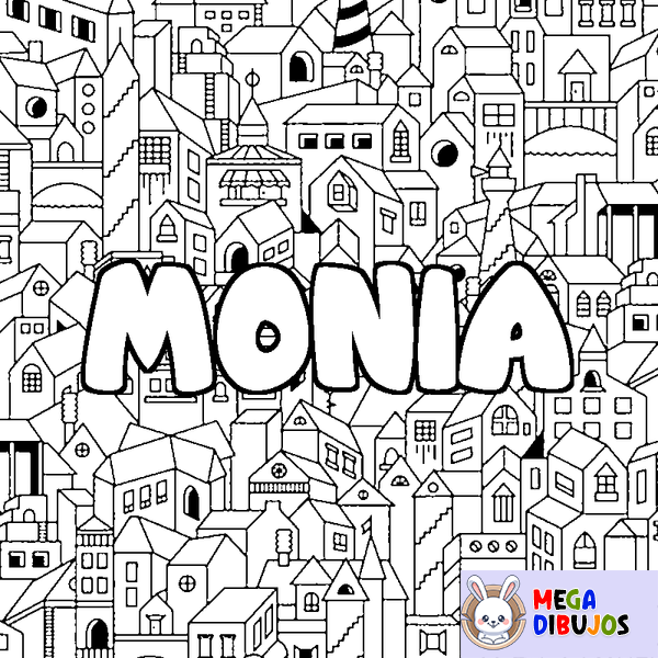 Coloraci&oacute;n del nombre MONIA - decorado ciudad