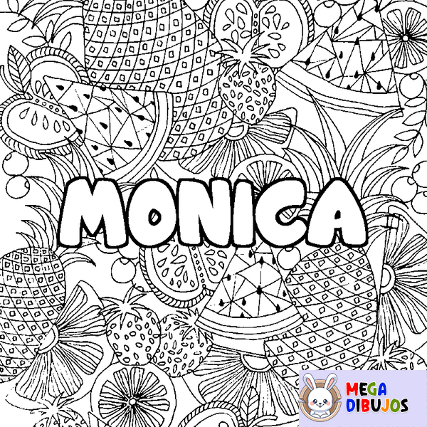 Coloraci&oacute;n del nombre MONICA - decorado mandala de frutas