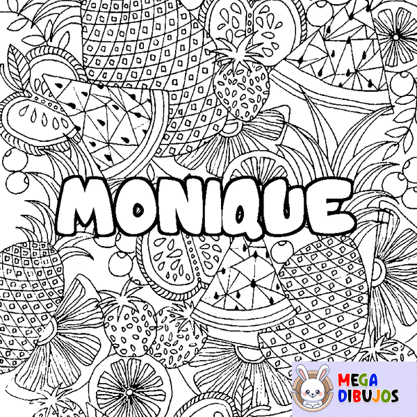 Coloraci&oacute;n del nombre MONIQUE - decorado mandala de frutas
