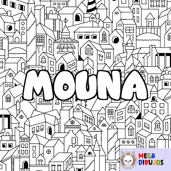 Coloraci&oacute;n del nombre MOUNA - decorado ciudad