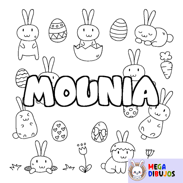 Coloraci&oacute;n del nombre MOUNIA - decorado Pascua
