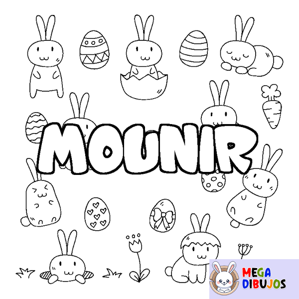 Coloraci&oacute;n del nombre MOUNIR - decorado Pascua