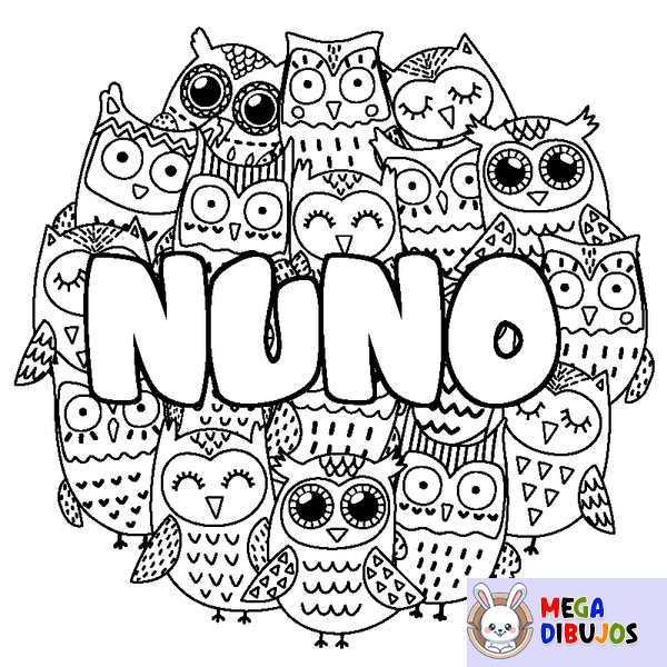 Coloraci&oacute;n del nombre NUNO - decorado b&uacute;hos