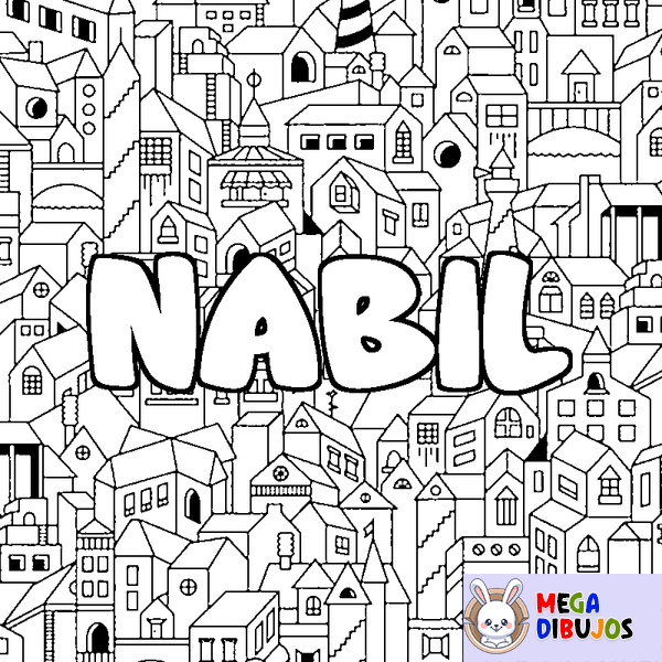Coloraci&oacute;n del nombre NABIL - decorado ciudad