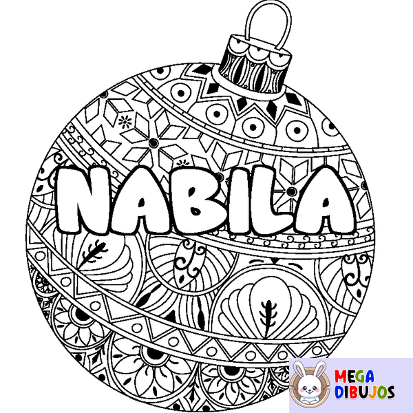 Coloraci&oacute;n del nombre NABILA - decorado bola de Navidad