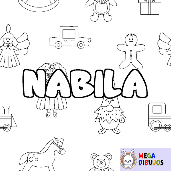 Coloraci&oacute;n del nombre NABILA - decorado juguetes