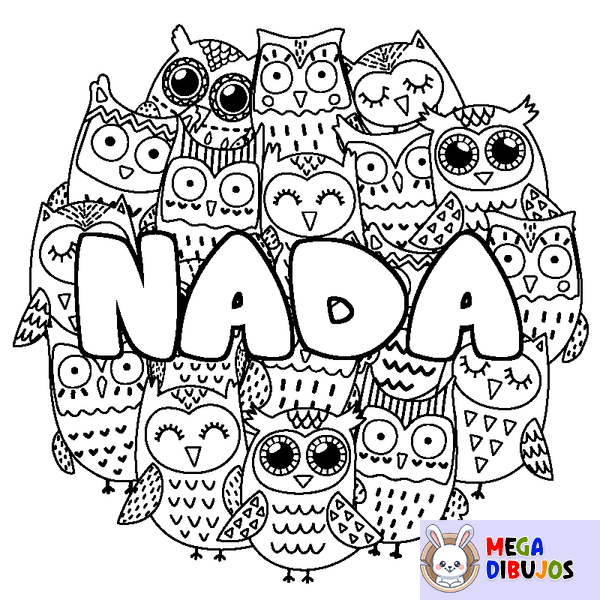 Coloraci&oacute;n del nombre NADA - decorado b&uacute;hos