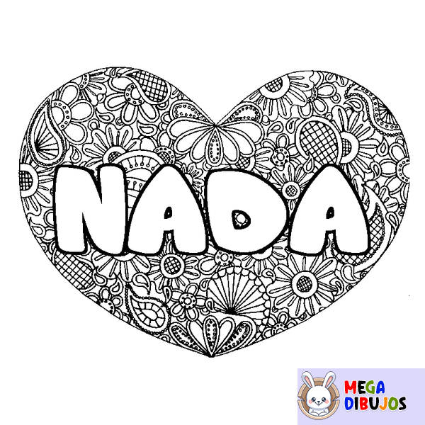 Coloraci&oacute;n del nombre NADA - decorado mandala de coraz&oacute;n