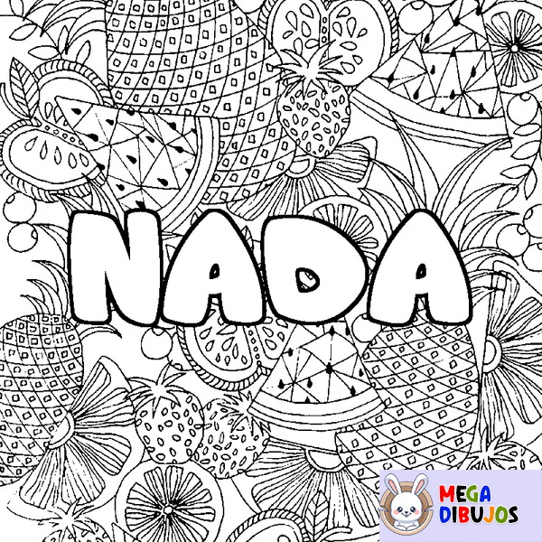 Coloraci&oacute;n del nombre NADA - decorado mandala de frutas