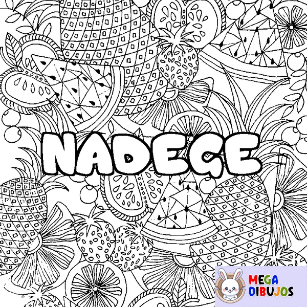 Coloraci&oacute;n del nombre NADEGE - decorado mandala de frutas
