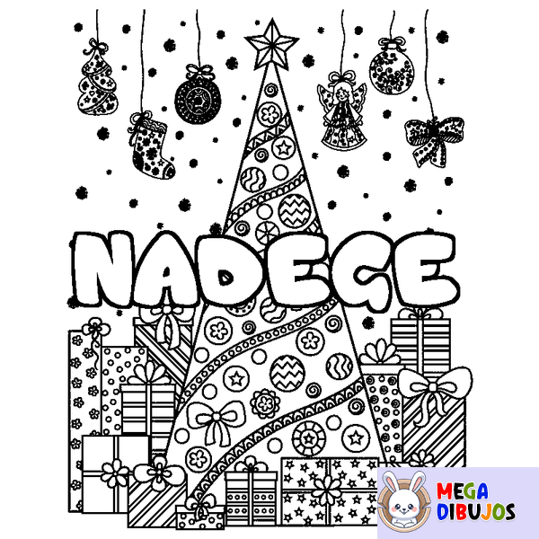 Coloraci&oacute;n del nombre NADEGE - decorado &aacute;rbol de Navidad y regalos