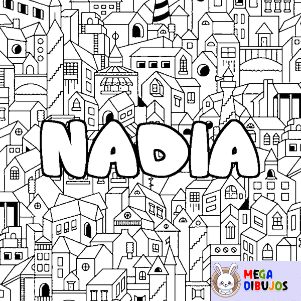 Coloraci&oacute;n del nombre NADIA - decorado ciudad