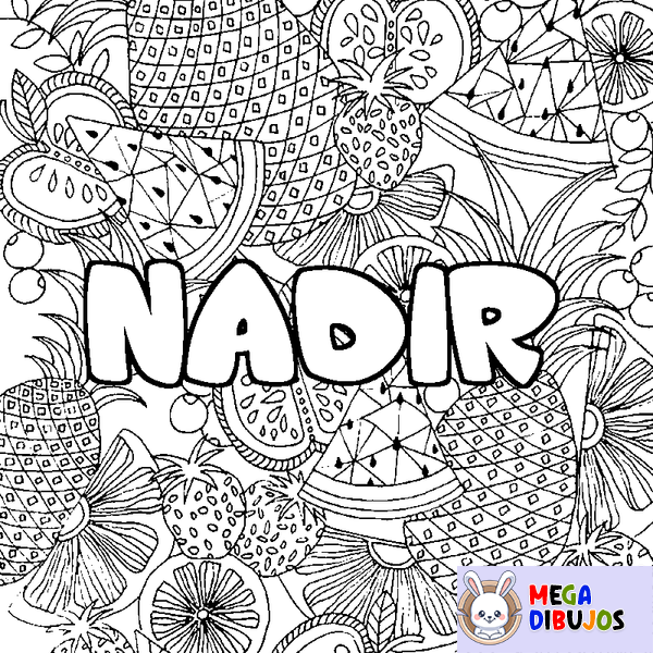 Coloraci&oacute;n del nombre NADIR - decorado mandala de frutas