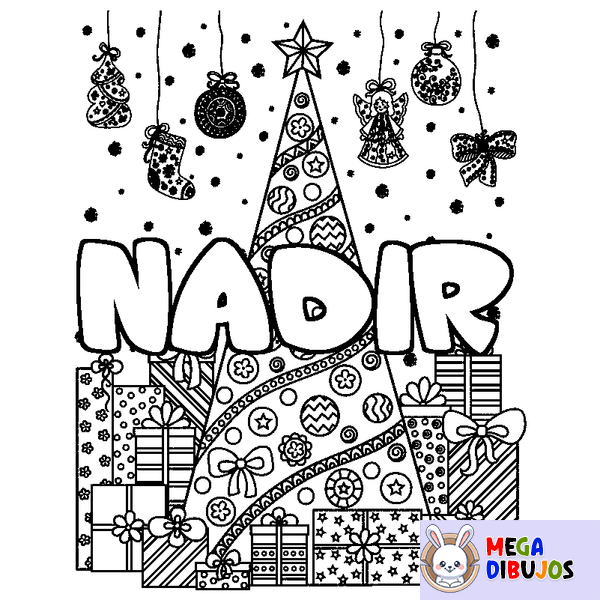 Coloraci&oacute;n del nombre NADIR - decorado &aacute;rbol de Navidad y regalos