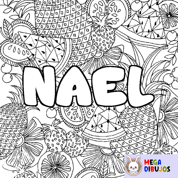 Coloraci&oacute;n del nombre NAEL - decorado mandala de frutas