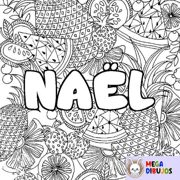 Coloraci&oacute;n del nombre NA&Euml;L - decorado mandala de frutas