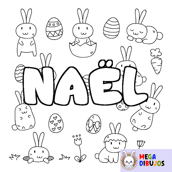Coloraci&oacute;n del nombre NA&Euml;L - decorado Pascua
