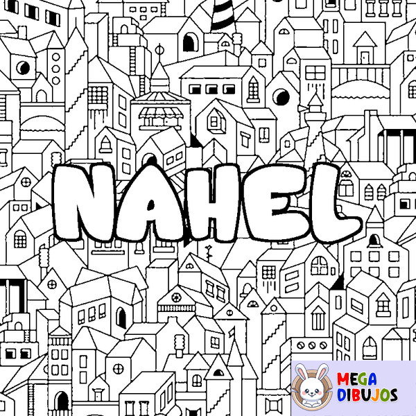 Coloraci&oacute;n del nombre NAHEL - decorado ciudad