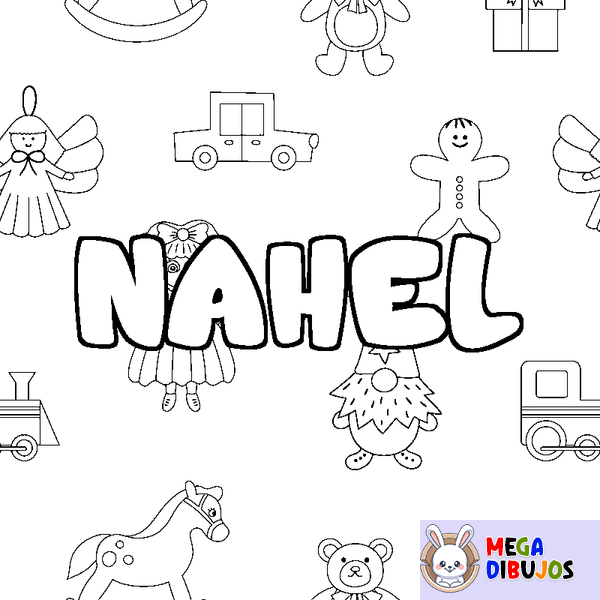 Coloraci&oacute;n del nombre NAHEL - decorado juguetes