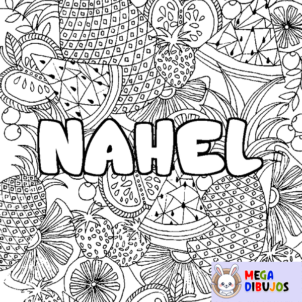Coloraci&oacute;n del nombre NAHEL - decorado mandala de frutas