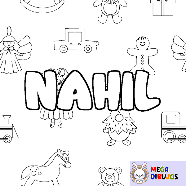 Coloraci&oacute;n del nombre NAHIL - decorado juguetes