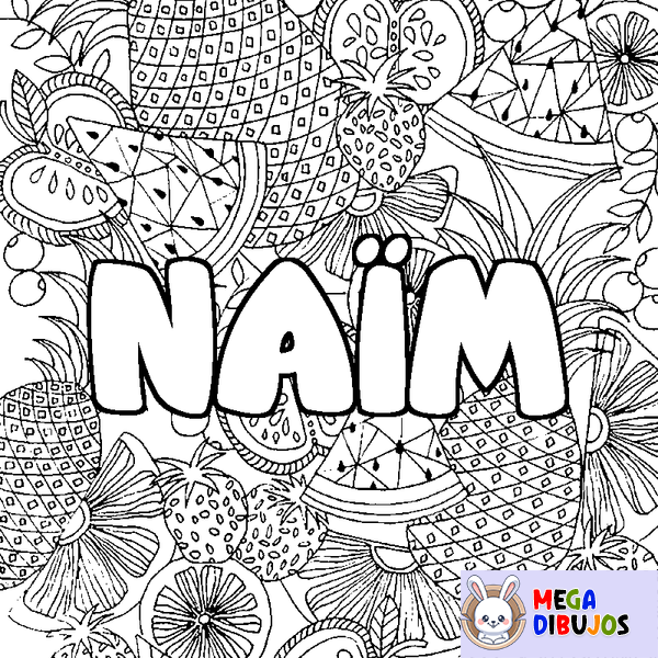 Coloraci&oacute;n del nombre NA&Iuml;M - decorado mandala de frutas