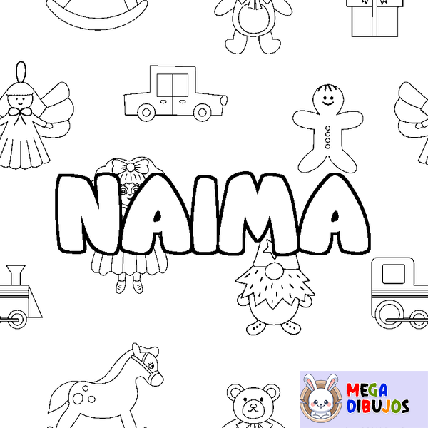 Coloraci&oacute;n del nombre NAIMA - decorado juguetes