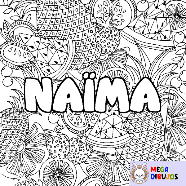 Coloraci&oacute;n del nombre NA&Iuml;MA - decorado mandala de frutas