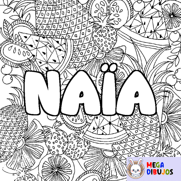 Coloraci&oacute;n del nombre NA&Iuml;A - decorado mandala de frutas