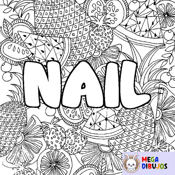 Coloraci&oacute;n del nombre NAIL - decorado mandala de frutas
