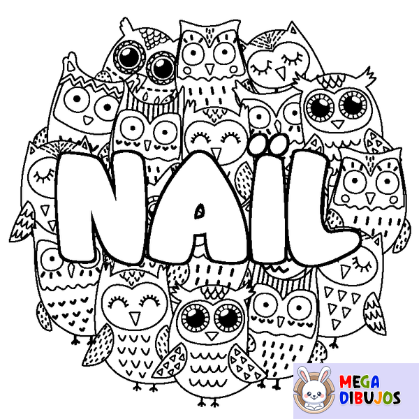 Coloraci&oacute;n del nombre NA&Iuml;L - decorado b&uacute;hos