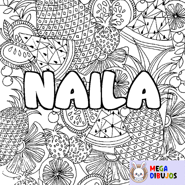 Coloraci&oacute;n del nombre NAILA - decorado mandala de frutas