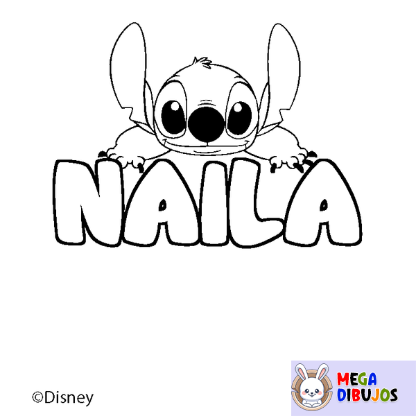 Coloraci&oacute;n del nombre NAILA - decorado Stitch