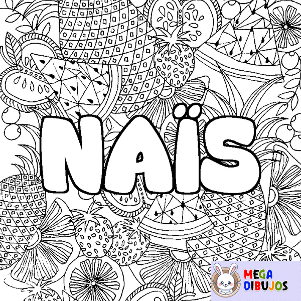 Coloraci&oacute;n del nombre NA&Iuml;S - decorado mandala de frutas