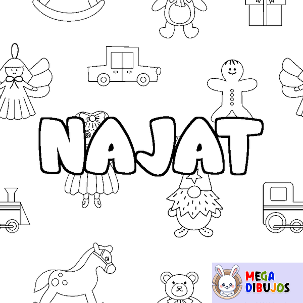 Coloraci&oacute;n del nombre NAJAT - decorado juguetes