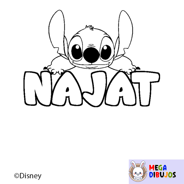 Coloraci&oacute;n del nombre NAJAT - decorado Stitch