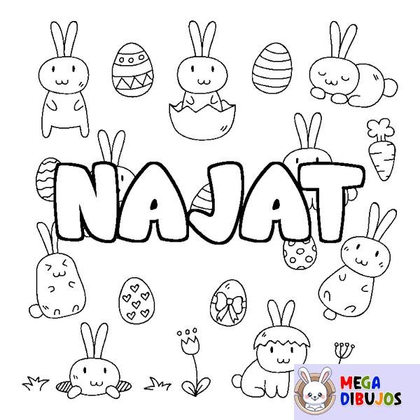 Coloraci&oacute;n del nombre NAJAT - decorado Pascua