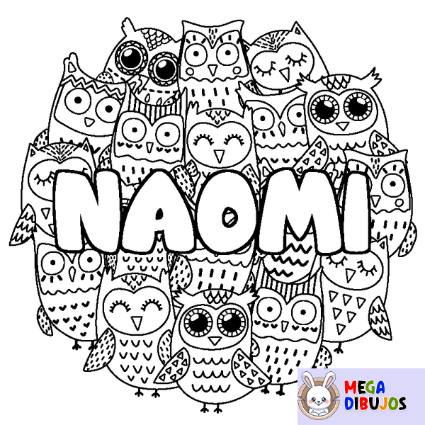 Coloraci&oacute;n del nombre NAOMI - decorado b&uacute;hos