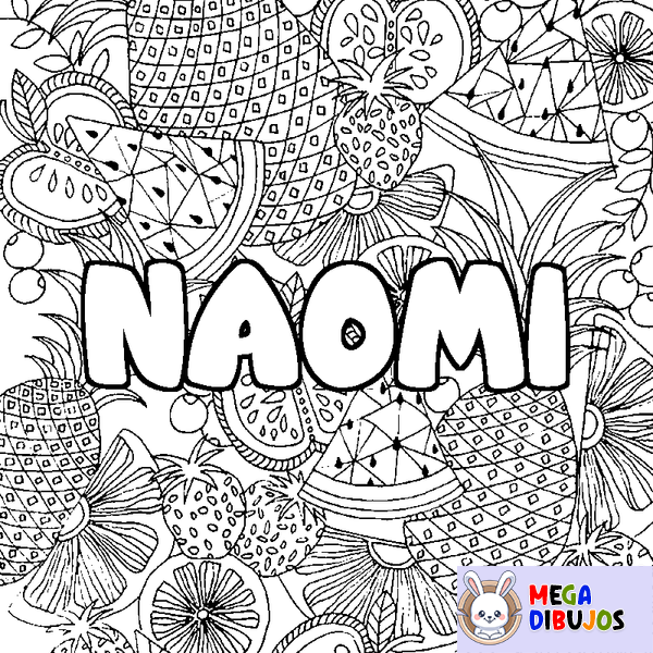 Coloraci&oacute;n del nombre NAOMI - decorado mandala de frutas