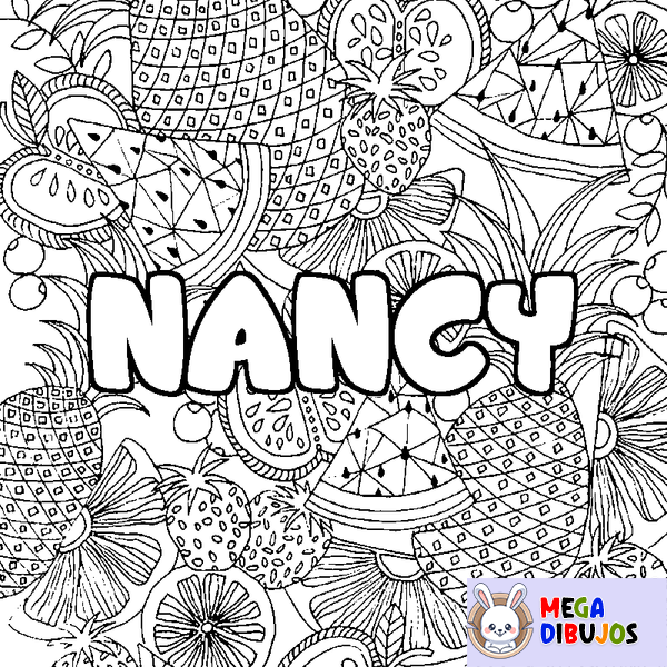Coloraci&oacute;n del nombre NANCY - decorado mandala de frutas