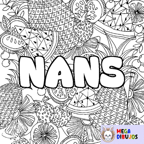 Coloraci&oacute;n del nombre NANS - decorado mandala de frutas